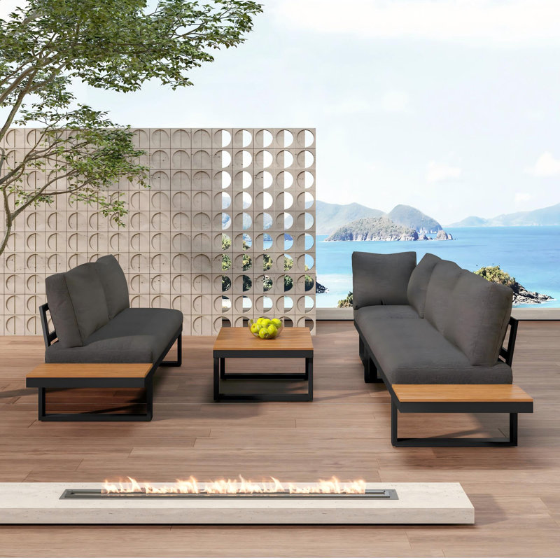 Garden Lounge Set For 4-5 People With 1 Coffee Table Beige, Grey