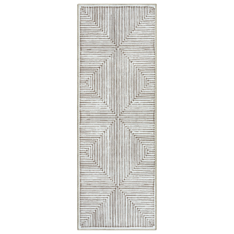  Washable Non-Slip Rug - Brown Striped Area Rug for Living Room, Bedroom, Dining Room, and Kitchen