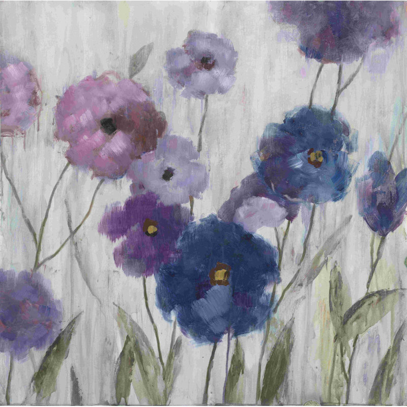 Fleurs mauves sur fond gris 2, H 36 po x l 36 po