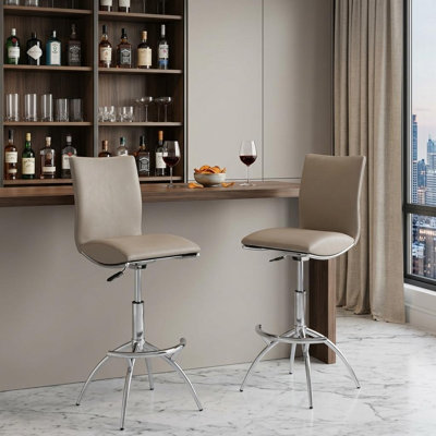 Ensemble de deux chaises de bar pivotantes à hauteur ajustable taupe et argent