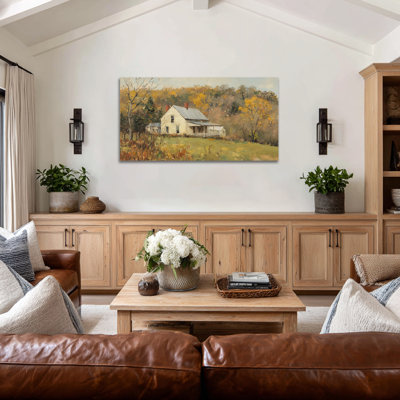 Art mural d'automne à la ferme - automne, décoration murale, art mural rétro sur toile, impressions d'automne pour le salon, décoration murale rustique, peinture encadrée, 16 po x 32 po