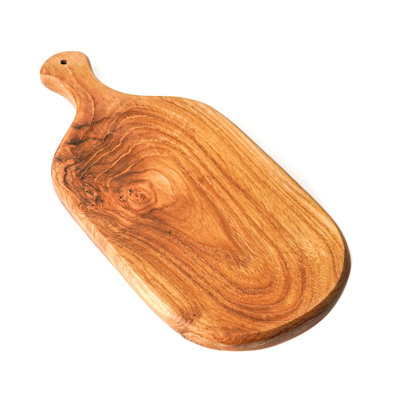 Curve Edge Rectangular Teak Wood Chopping Board (6" X 5") With Handle