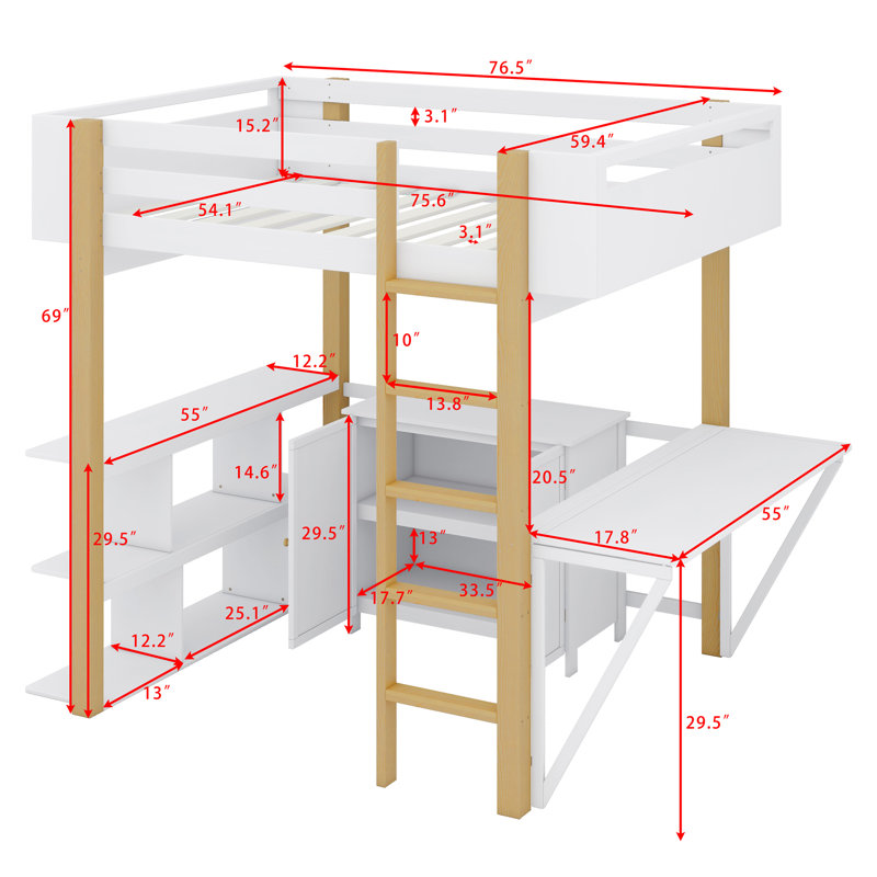  Full Loft Bed with Bookcase by FINEAK