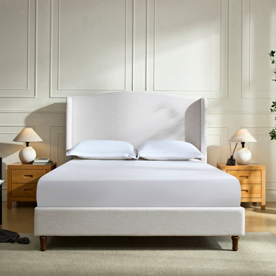 Grand lit avec tête de lit tapissier - Splendeur minimaliste, toile de chenille texturée, pieds en bois massif, sans sommier, charme de chambre à coucher magnifique, cadre en métal, beauté
