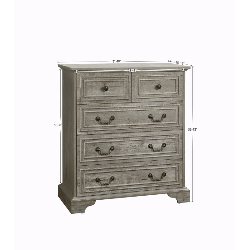 Commode 5 tiroirs pour chambre à coucher, Chêne antique