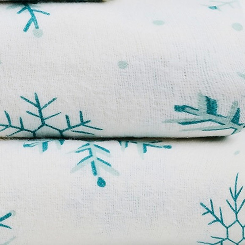 Snowflake 100% Cotton 4-piece Flannel Sheet Set, Full Sheet Set with 2 Pillowcases