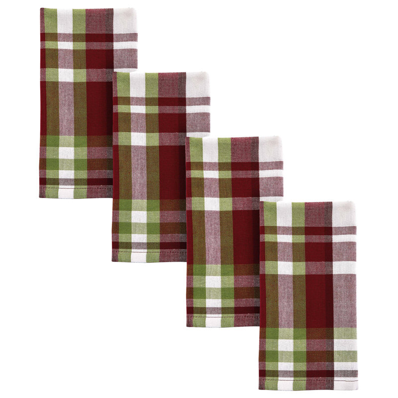  Happy Holidays Plaid Napkin Set Of 4, Red Plaid