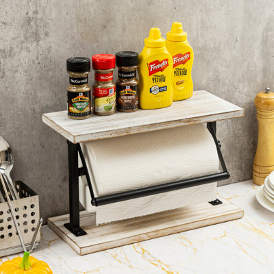 Metal and Wood Freestanding Paper Towel Holder