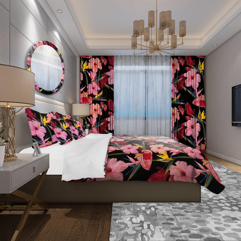 Ensemble de housse de couette tropical, Housse simple + 1 taie décorative