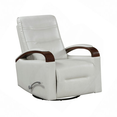 1Pc Swivel Gliding Recliner Faux Leather Upholstered Solid Rubberwood Arms Luxurious Living Room Furniture
