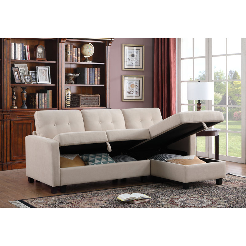 84.2" Wide Reversible Sofa & Chaise, Beige Linen Blend
