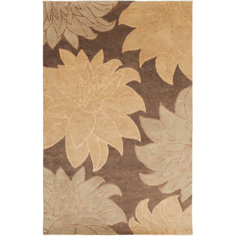 Mugal Wool Floral Area Rug in Brown, Rectangle 2' x 3'