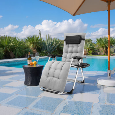 Zero Gravity Chair, Reclining Camping Lounge Chair For Indoor, Reclining Patio Chairs With Cup Holder Trays And Removable Cushion, Folding Recliner Fo by Arlmont & Co.