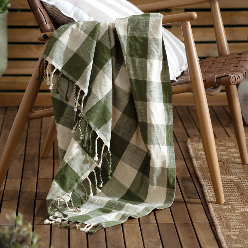 Landrich Hand Woven Throw Blanket, Green/White