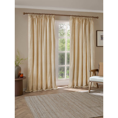 Hebden Striped 100% Cotton Pencil Pleat Curtains