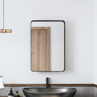 Armoire à pharmacie de salle de bain avec miroir: cadre en métal noir encastré de 20 po x 30 po, tablettes réglables - élégant, brouillard, corrosion, armoire à éléments résistants: miroir encadré et style moderne, unité