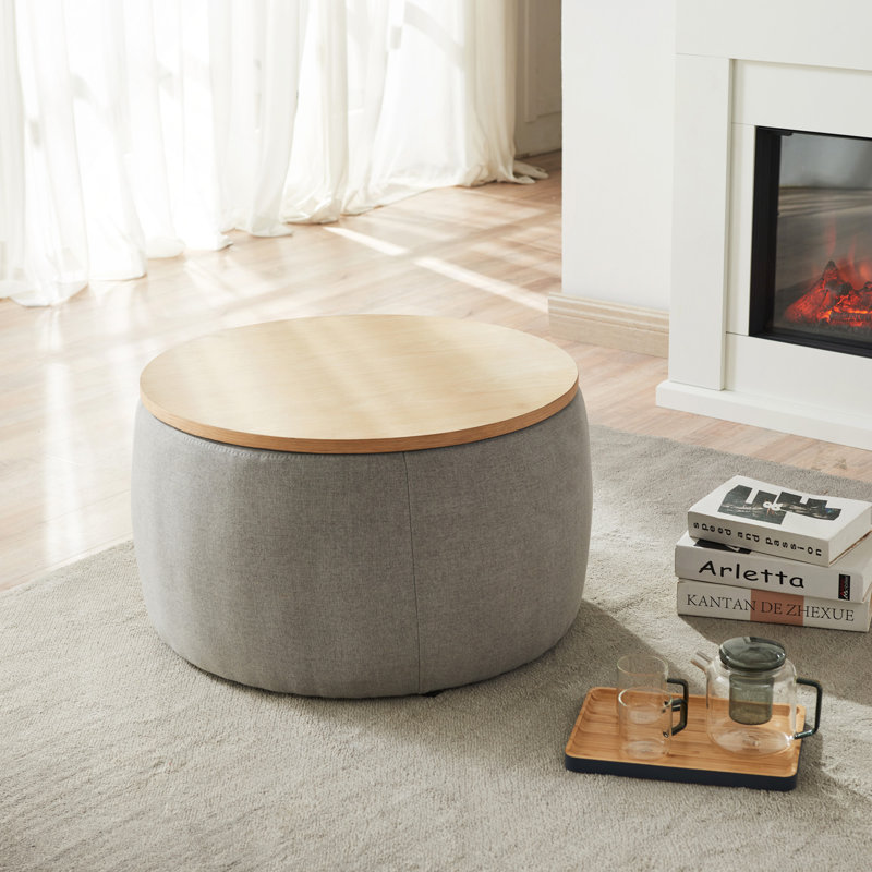 Repose-pieds rond avec rangement, fonction 2 en 1, table de bout avec repose-pieds, Gris clair