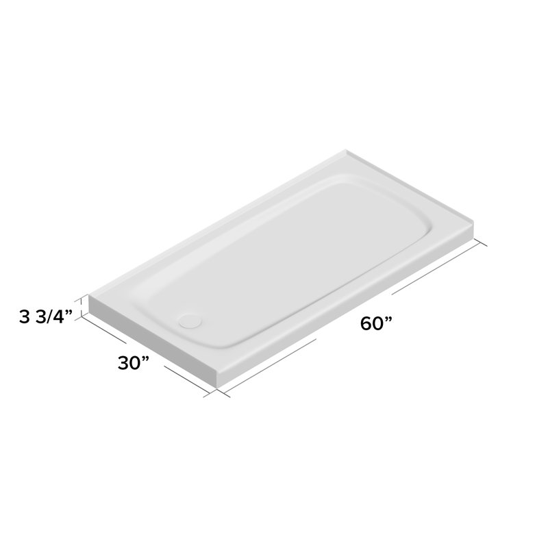 Base de douche rectangulaire en fonte à un seul seuil 60 po x 30 po Salient®, Blanc, Côté gauche