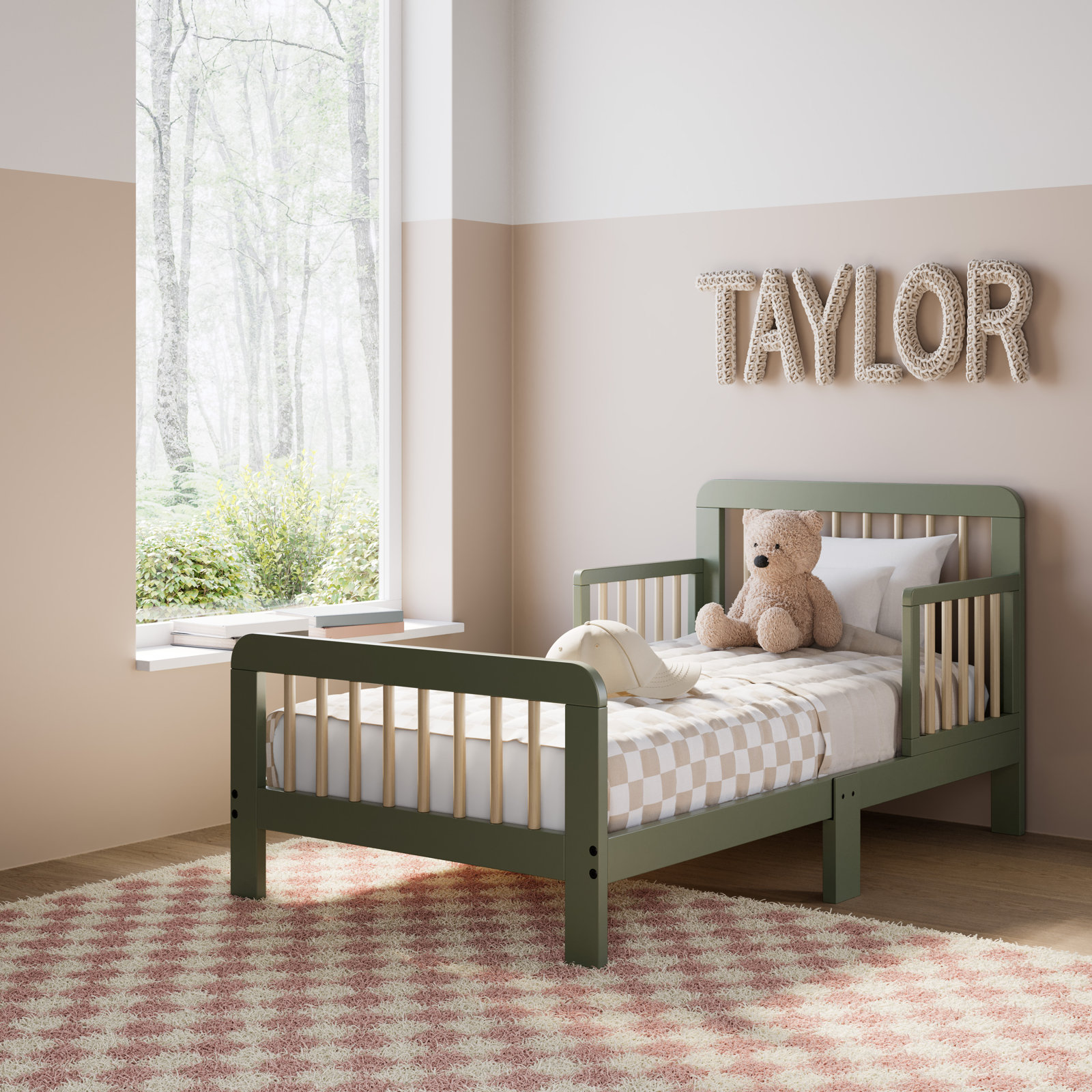 Pasadena Toddler Bed with Guardrails, Olive/Driftwood