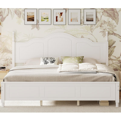 Structure de lit plateforme très grand avec tête de lit à vagues rétro, support de lattes en bois, aucun sommier requis, assemblage facile, structure robuste, mobilier de chambre à coucher avec design rétro classique