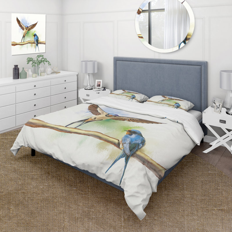 Two Barn Swallows Birds - Ensemble de housse de couette Farmhouse - Microfibre de polyester