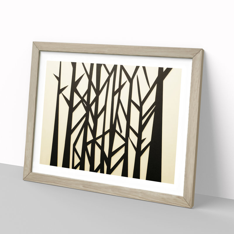 Desirable Abstract Pine Trees - Single Picture Frame Print, 46cm H x 64cm W, Oak
