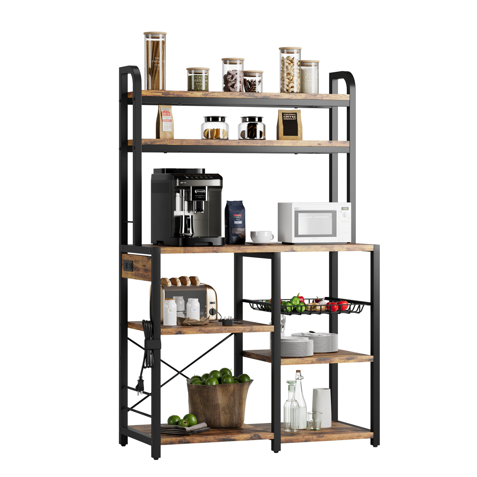 17 Stories Ibnou 35 4 Steel Standard Baker S Rack With Wooden Shelves   Ibnou 354 Steel Standard Bakers Rack With Wooden Shelves 