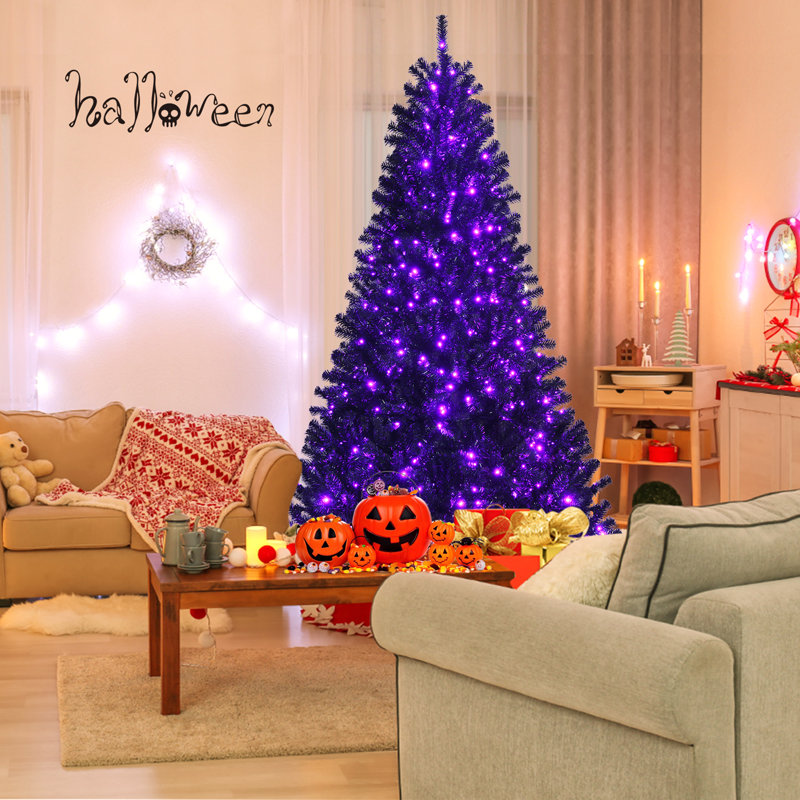 Arbre de Noël en PVC artificiel noir 72 po / 84 po avec lumières DEL, H 84 po