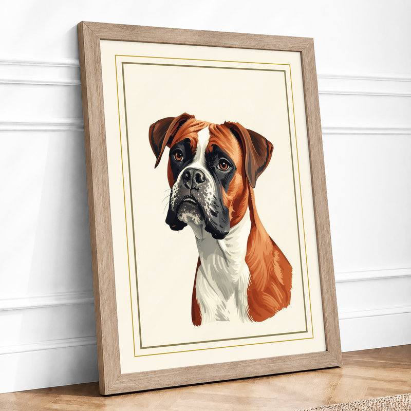 Boxer Dog Portrait Minimalist - Framed Print, A1 - 84.1 x 59.4 cm, Oak