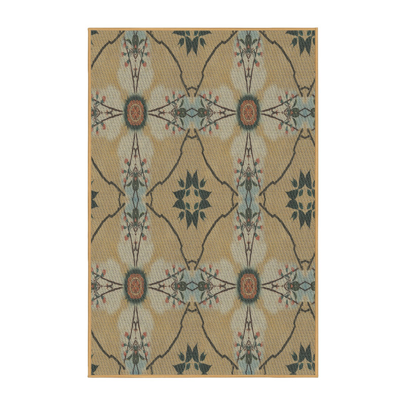 Tapis beige/vert/vert/brun à motifs Deuxville, Rectangle 5 pi x 7 pi