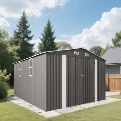 Abri de jardin en métal avec double porte et deux fenêtres