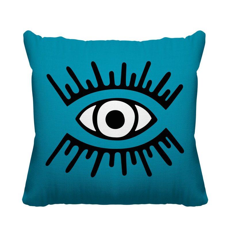 Coussin intérieur / extérieur Miranda Evil Eye, L 17 po x H 17 po, Turquoise