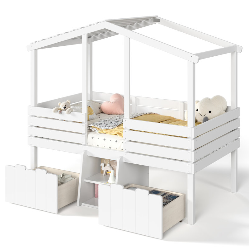 Lit mezzanine avec rangement, lit simple en bois aggloméré pour chambre d'enfant