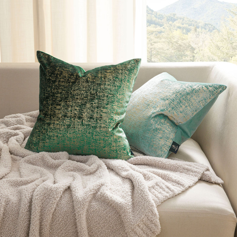 Housse de coussin en velours texturé turquoise, coussins décoratifs pour canapé-lit, Turquoise, Carré 18 po