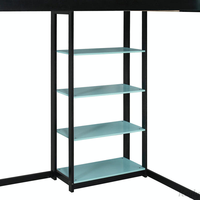 Lit mezzanine double en bois avec bureau intégré, tablettes, prises de courant, ports USB / Type-C et éclairage RVB