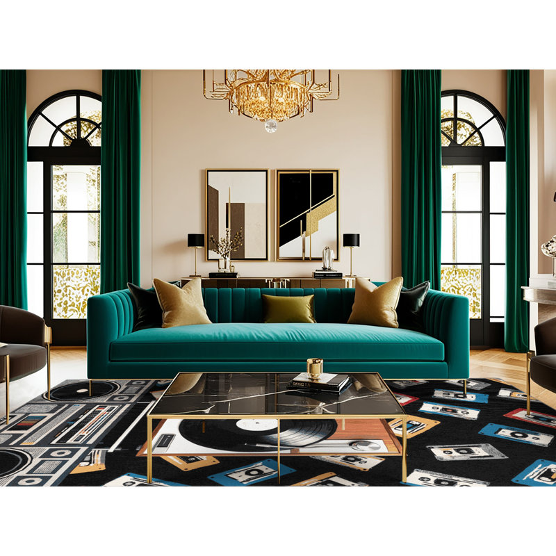  Washable Record Player and Cassette Tapes Music Area Rug, Rectangle 2' x 3'