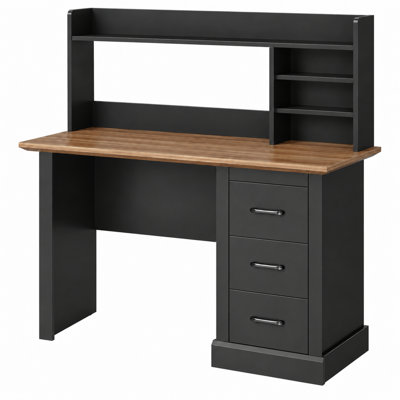Modern Farmhouse 3 Drawer Storage Computer Desk with Hutch for Home Office and Study Room