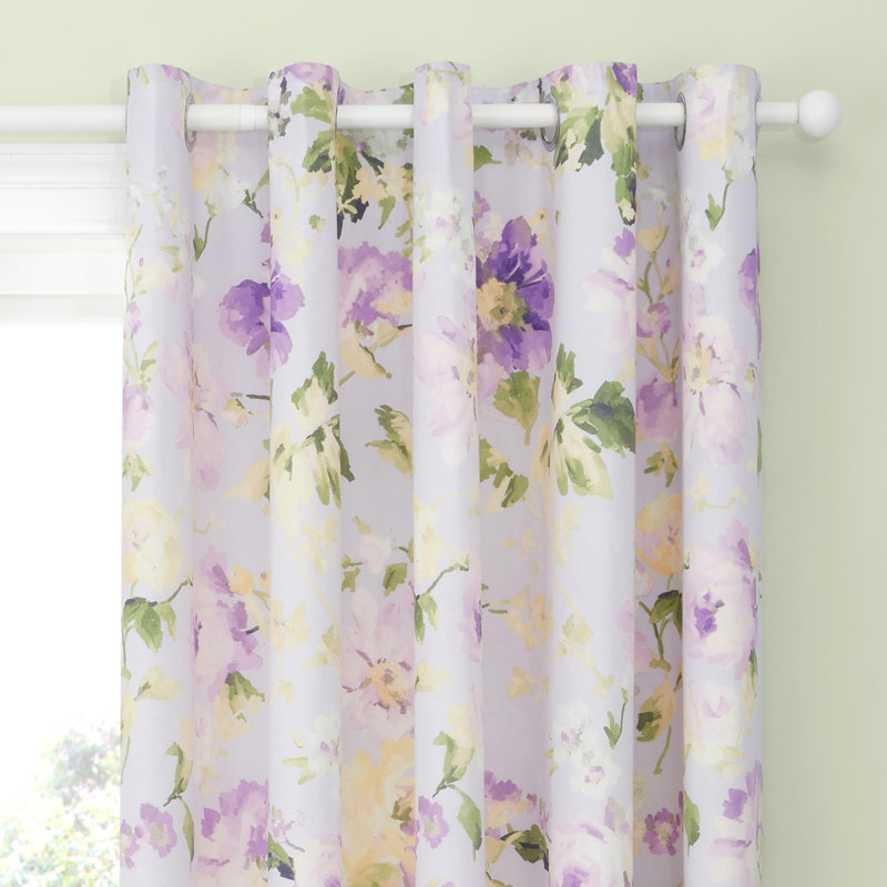 Flourette 52% Polyester (Recycled) 48% Cotton Semi-Sheer Curtain Pair, Lilac