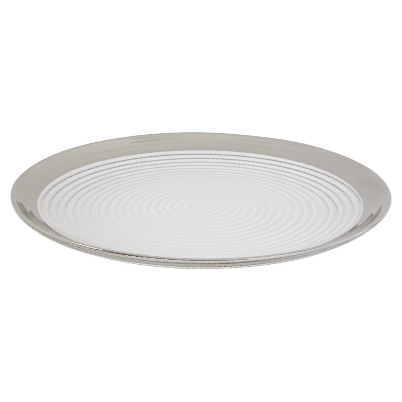 Ida Embossed Glass Coupe Dinner Plate with Silver Rim