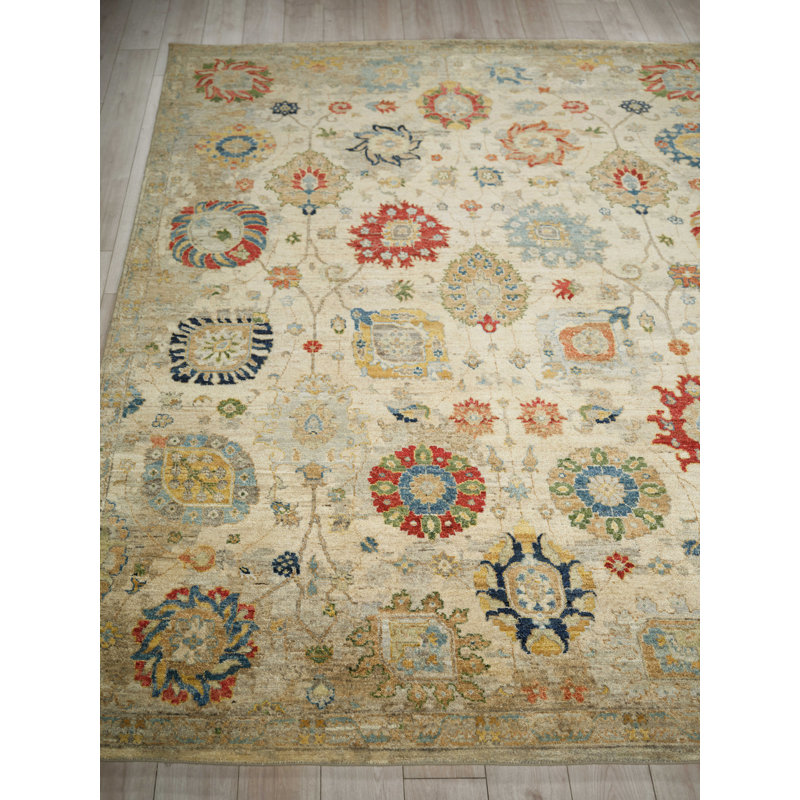 Oxford Hand-knotted Ghazni Wool, Ivory/Gray Area Rug, Rectangle 10' x 14'