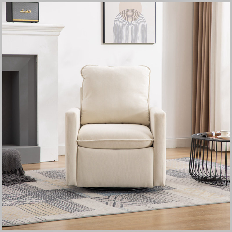 Fauteuil d'appoint pivotant rond Shetter, Velours beige