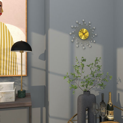 Metal Starburst Decorative Wall Clock with Crystal Accents