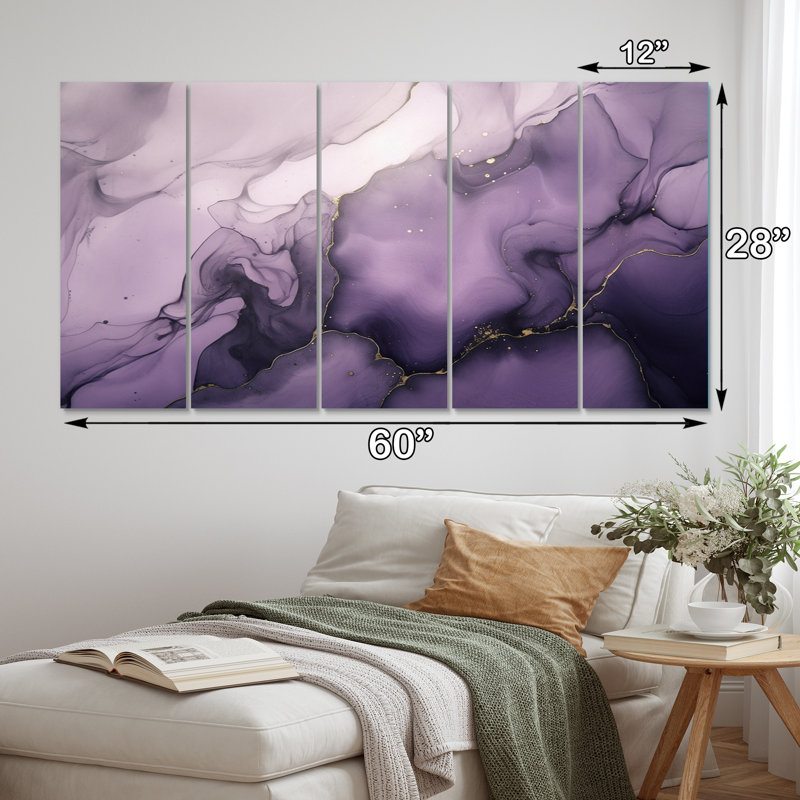 Nuage d'encre de marbre mauve et gris x 5 pièces