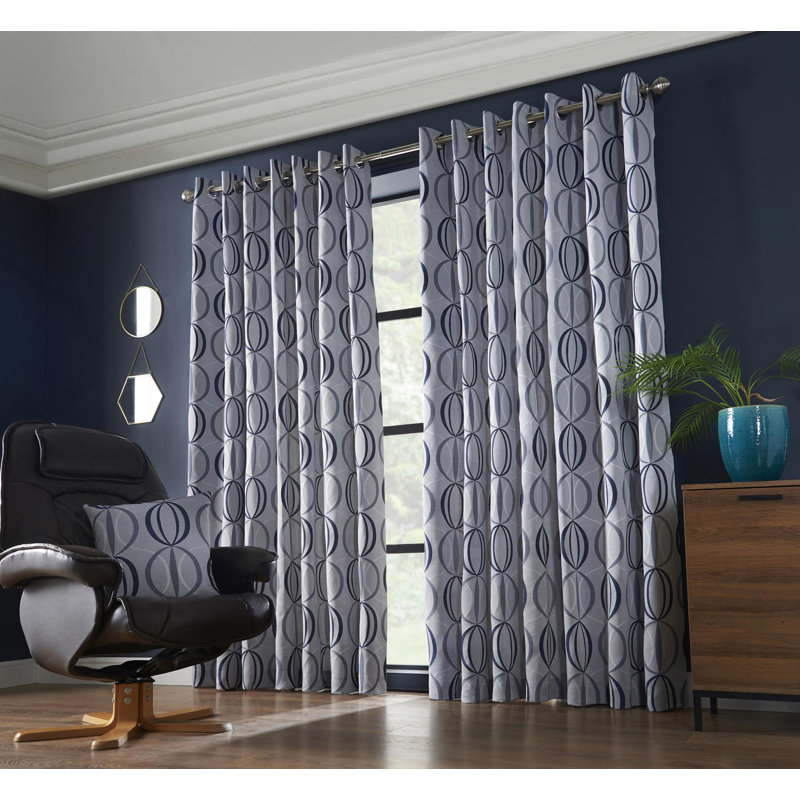 Maldonado Owen Eyelet Ring Top Room Darkening Curtains, 229 x 274 cm, Navy