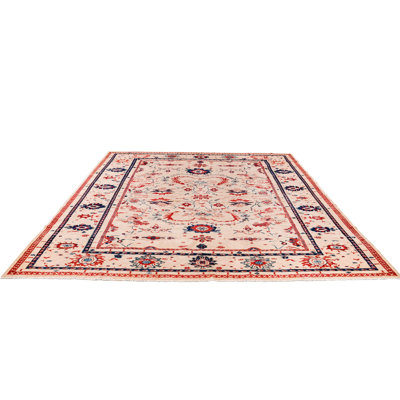 Tapis turc Oushak blanc et rouille rétro fait à la main 10 x 12