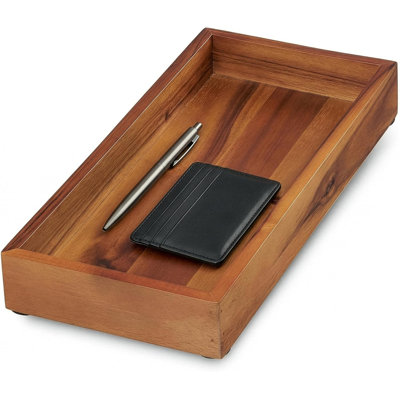 12.2"×6" Handcrafted Acacia Wood Valet Tray – Raised-Edge Entryway & Nightstand Catchall Organizer