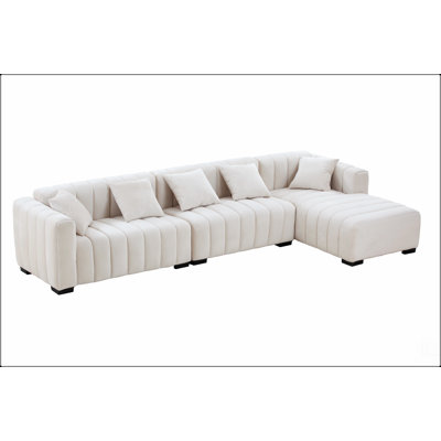 L-Shape Sectional Sofa with Deep Tufted Velvet Upholstered Right Chaise Modular Sofa by Latitude Run