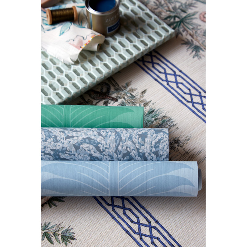 Marsden's Palm Damask Wallpaper, Blue Stone