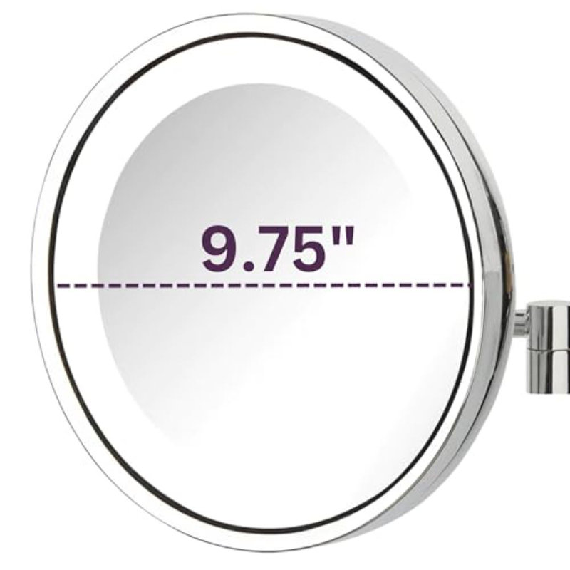 Chong 9.5" Lighted Wall Mount Magnified Makeup Mirror, Direct Wire, Chrome