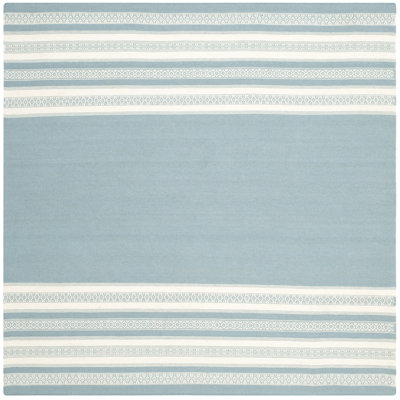 Rodgers Hand Woven Flat Weave Wool/Cotton Striped Rug in Turquoise